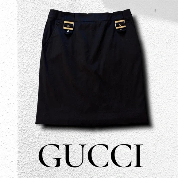 Gucci Black Pencil Skirt with Gold Details - Picture 1 of 16